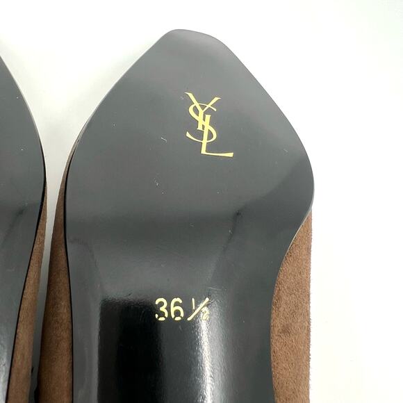 YSL Brown Suede Kitten Heel Pumps Women's 6.5 US NEW - Picture 9 of 9